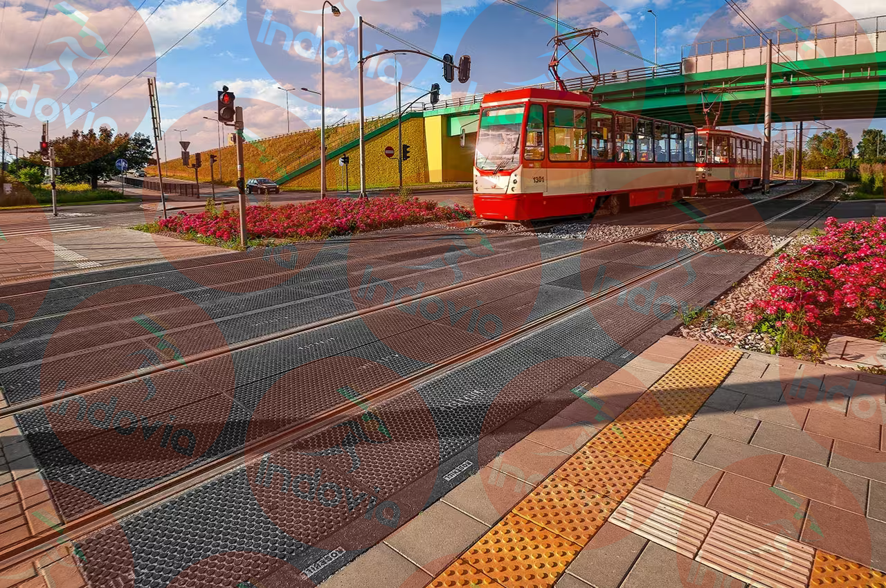 Completed baseplate crossing with rubber edge beams